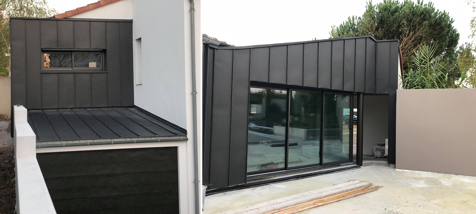 extension maison bardage zinc noir bourgenay